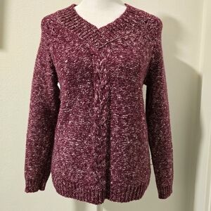 St. John's Bay Womens Cable Knit Sweater Burgundy Size Petite Medium‎